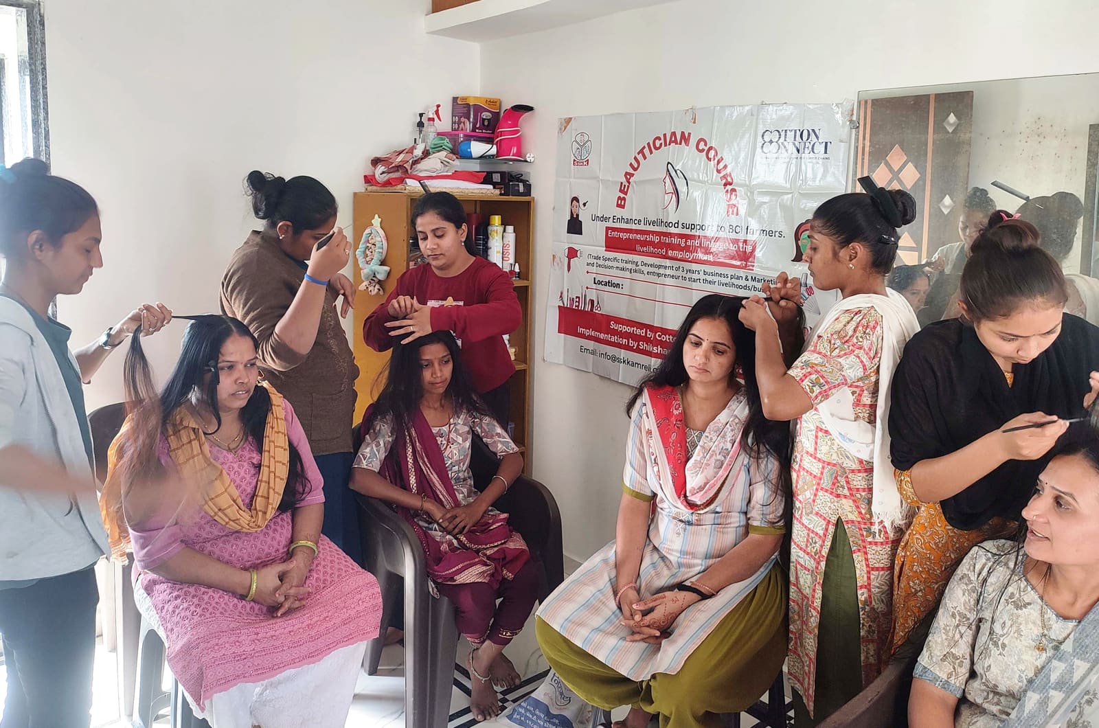 Payalben Malvi at work in her beauty parlour in Dhokadva